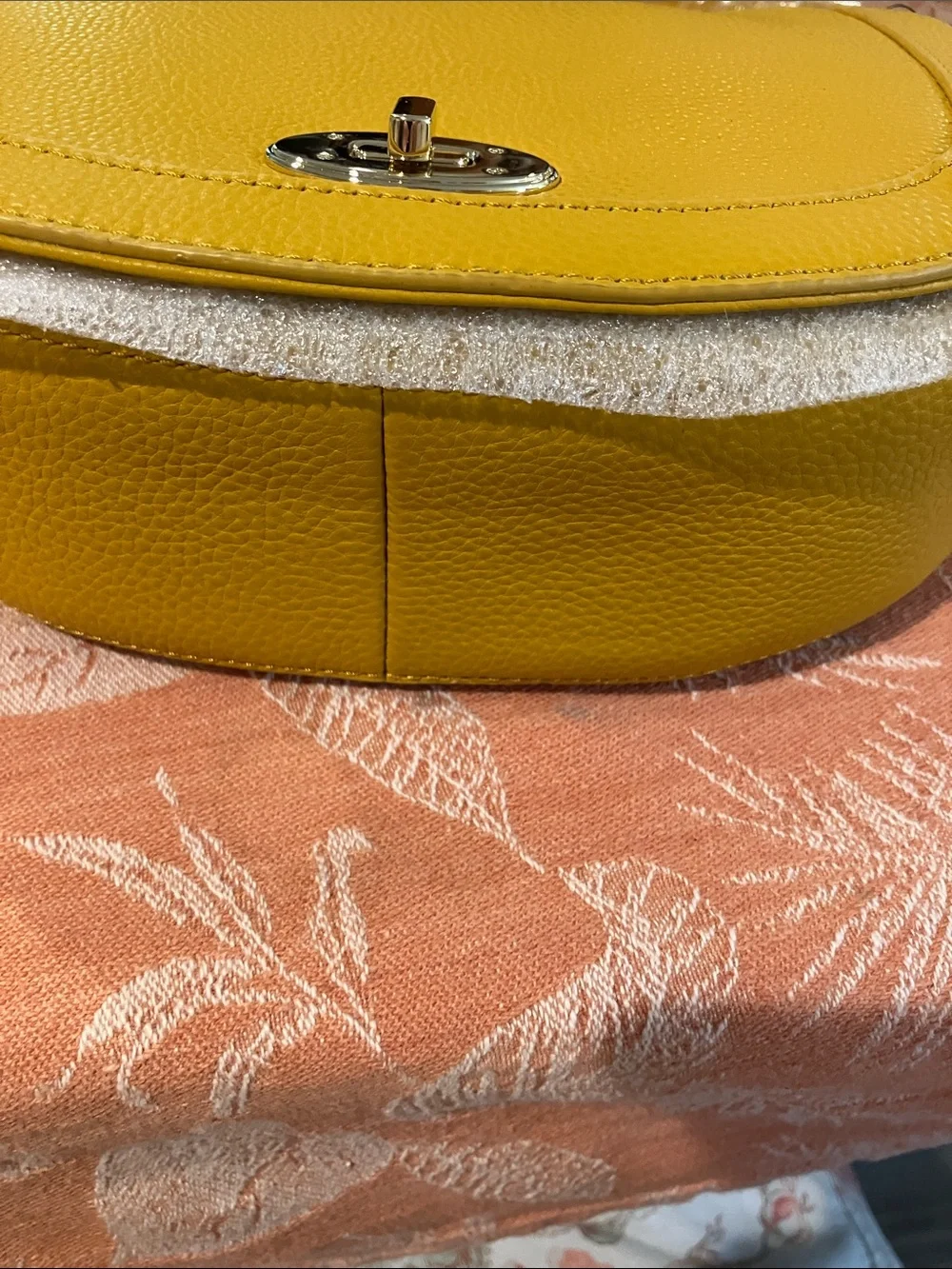 Talbots Mustard Yellow Pebbled Leather Crossbody Saddle Bag